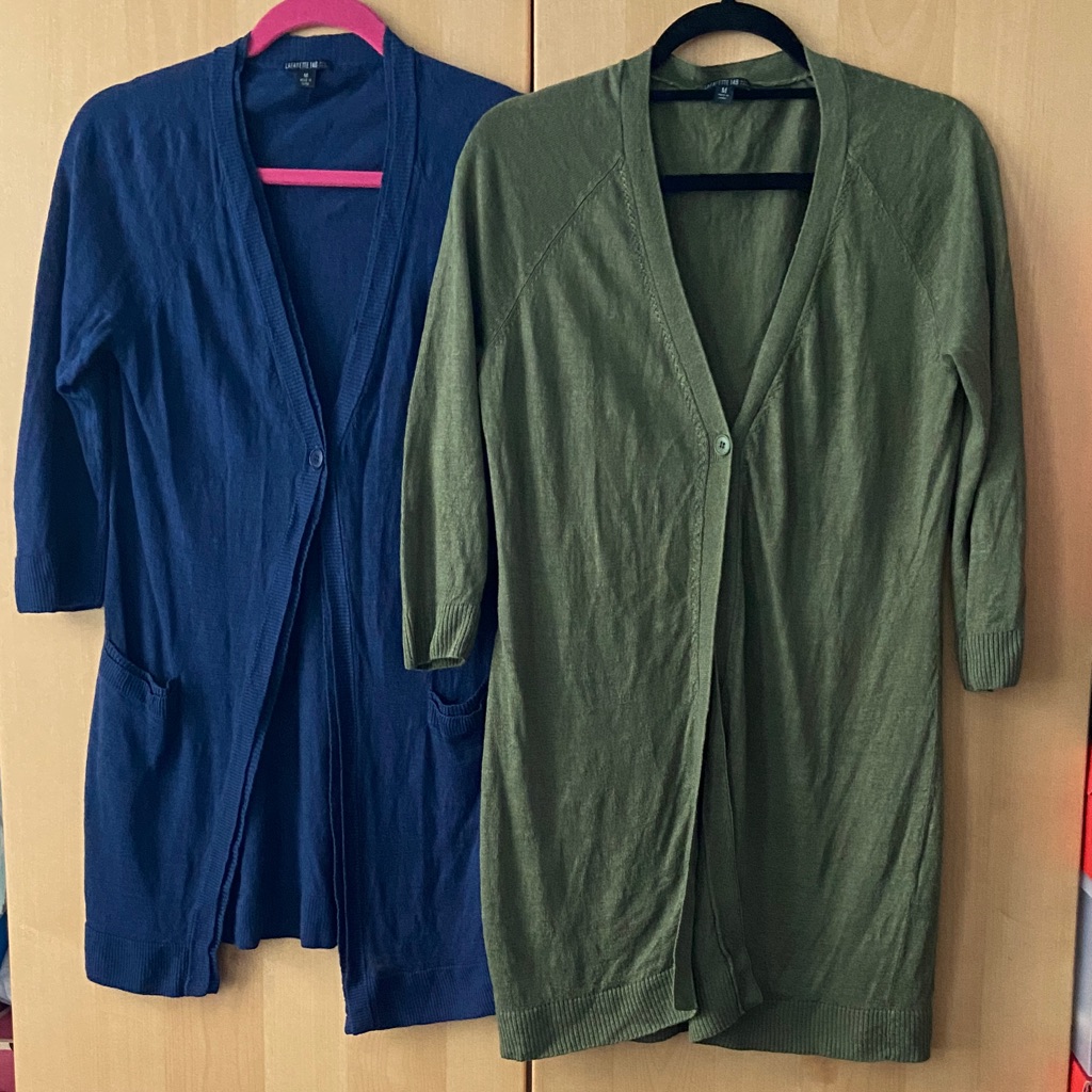 Two Lafayette 148 New York Blue And Olive Linen Cardigans